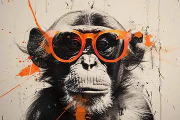 Schilderijen op glas a monkey wearing orange glasses © Alex