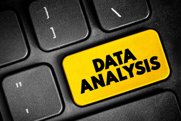 Fototapeta premium Data Analysis - process of cleaning, transforming, and modeling data to discover useful information for business decision-making, text button on keyboard, concept background