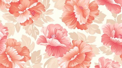 Floral pattern with vibrant pink hibiscus flowers