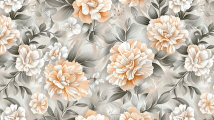 Elegant beige floral wallpaper with fabric texture