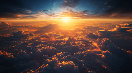 Naklejka premium Scenic picturesque view of a sunset seen from outer space