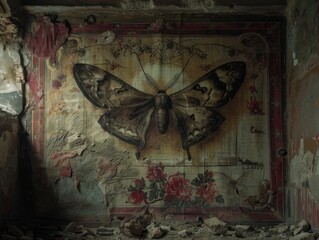 Forgotten crypt where moonlit moth dances