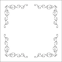 Elegant black and white ornamental frame, decorative border, corners for greeting cards, banners, business cards, invitations, menus. Isolated vector illustration.	

