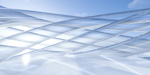 Abstract blue sky with white glass architecture building wall background 3d render illustration