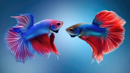 Fototapeta premium Blue and red Siamese fighting fish duo