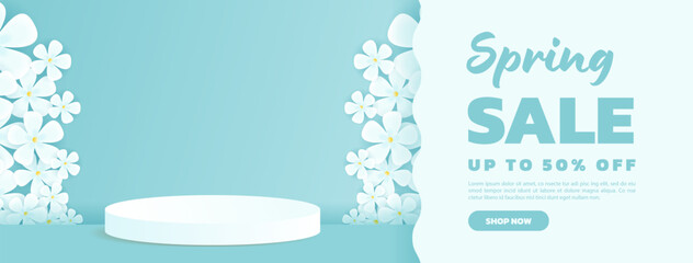 Banner for spring sales promotion. Celebrate spring with promotional banner ads featuring an exclusive podium to showcase your products.