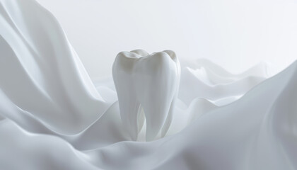 A solitary tooth model emerges from a sea of soft, silken fabric