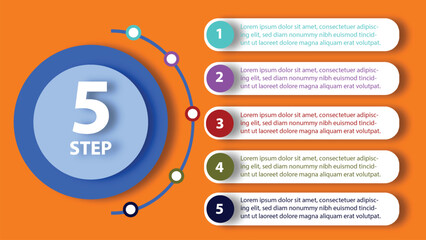 vector infographic template background. 5 step roadmap with modern circular and shape style for business presentations and design templates.