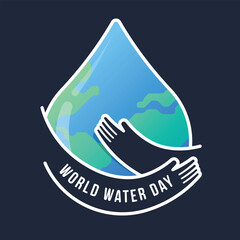 World water day - Text in hands  hold drop water with earth texture on dark background vector design