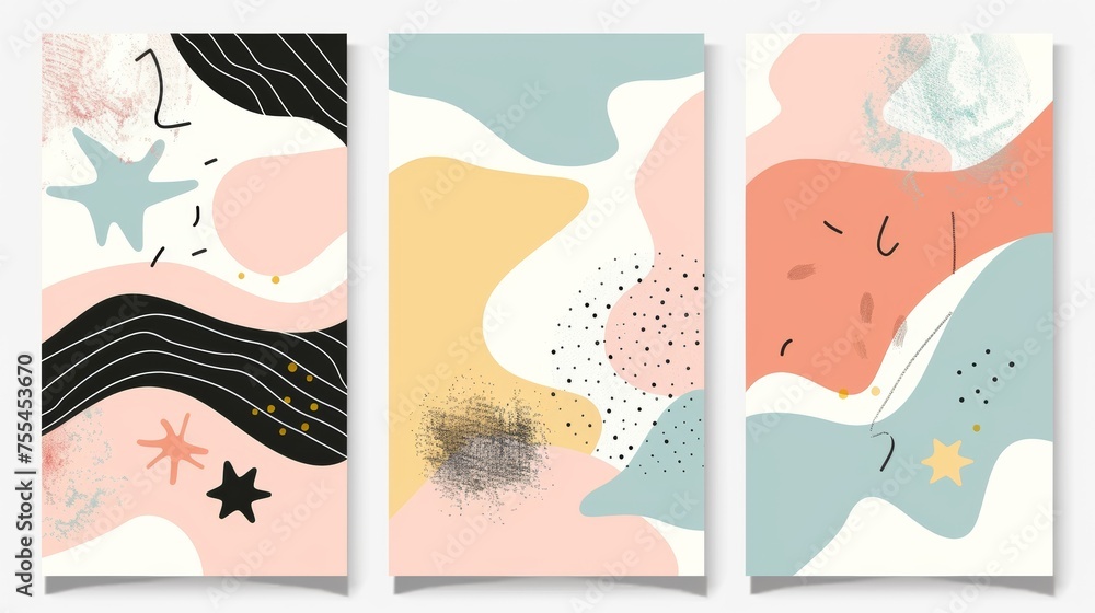 Poster y2k poster design template with stars and twinkles on pastel soft fluid color gradient background. m