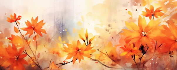Autumnal Harmony in Watercolor with Warm-Toned Foliage