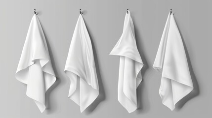 Blank cloth napkin or kitchen towel mockup. Realistic modern illustration set of blank cloth napkin or kitchen towel template. Mock up of fabric textile tablecloth or restaurant serviette.