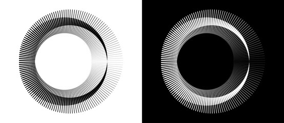 Abstract background with lines in circle. Art design spiral as logo or icon. A black figure on a white background and an equally white figure on the black side. - 755453898