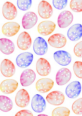 Easter inspired seamless pattern with watercolor texture eggs, beautiful background, great for Easter Cards, banner, textiles, wallpapers