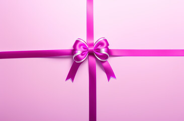 Pink bow on a gift close-up, wallpaper background, splash screen for Holiday or Present Package Design.