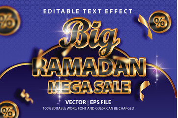 3d editable vector text effect typography Ramadan sale discount banner template. with lantern decoration, mosque. window shape and light. for promotional social media advertising 