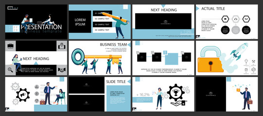 Fototapeta na wymiar Businessman plans business presentation, financial success, powerpoint, launch of new project. Infographics. Design template elements, background, set. A team of people creates a business, teamwork