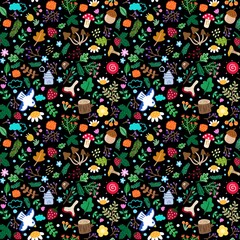 Animal in the forest seamless pattern