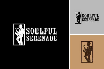 The "Soulful Serenade Saxophone Player" logo depicts a dynamic saxophonist in a melodious performance, conveying the essence of soulful music. Designed for music events or jazz clubs