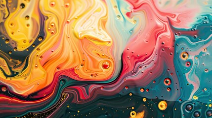 Swirling rainbow oil paint close-up