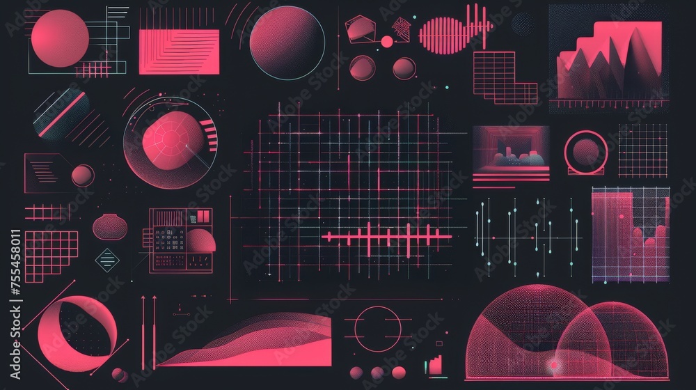 Aufkleber this modern poster style is based on a pink grid abstract geometric elements and typography on a dar