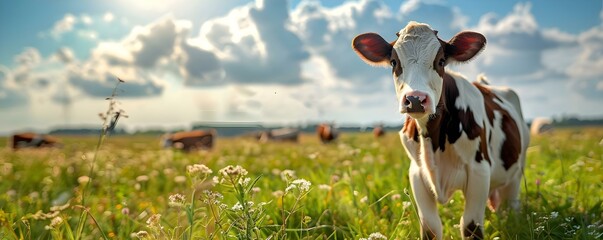 Ensuring the Well-being of Farm Animals in Open Fields. Concept Animal Welfare, Agricultural Practices, Pasture Management, Livestock Care, Sustainable Farming - obrazy, fototapety, plakaty