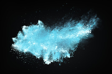 Abstract design of blue powder snow cloud explosion