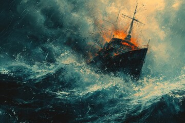 Sinking Treacherous Sea - obrazy, fototapety, plakaty