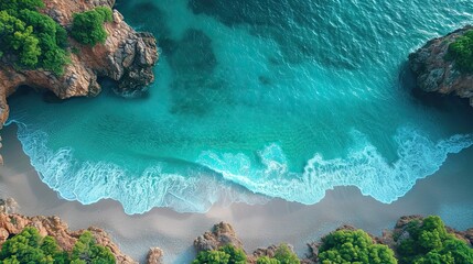 Daylight nature photography: top view of sea and beach, Ai Generated.