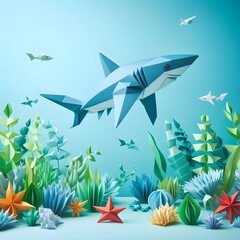 Sharks and the ocean atmosphere of folded paper