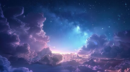 The sky is filled with clouds and stars