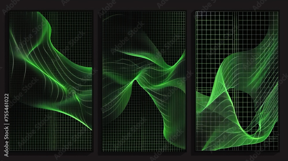 Poster a poster design template with simple abstract grid shapes and patterns on acid neon green and black 