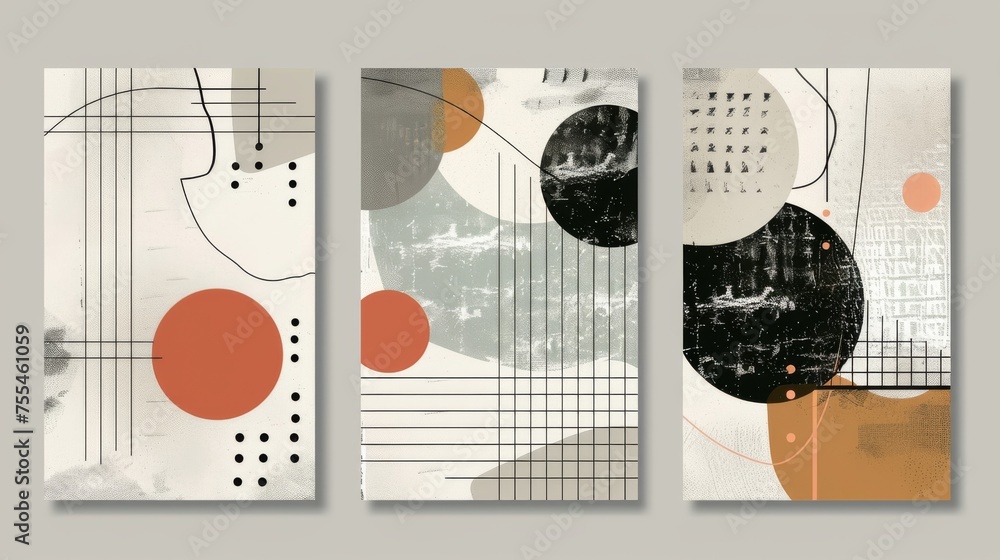 Poster y2k style poster with simple abstract grid shapes and patterns on grey background. modern banners se