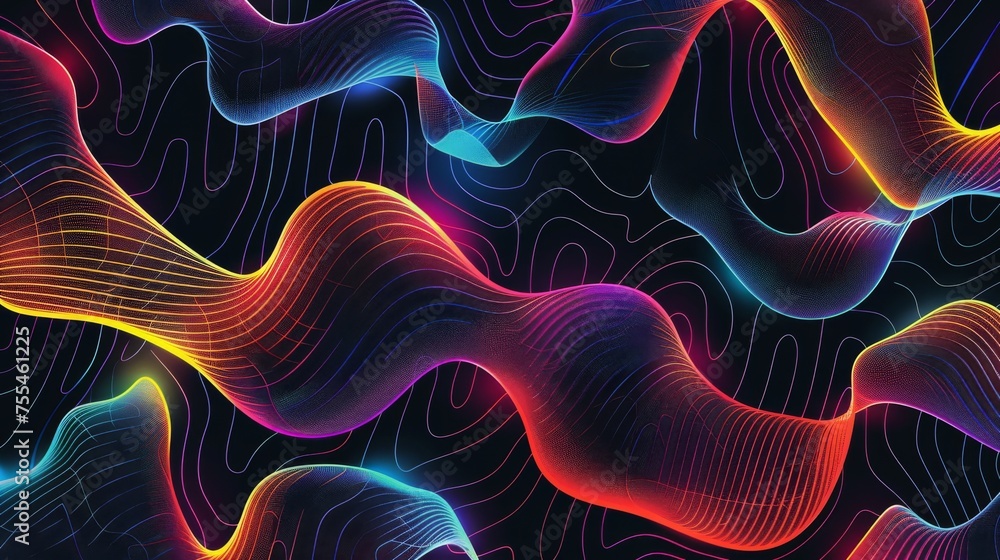 Poster a poster and banner template with abstract wireframe patterns with liquid shapes on a black backgrou
