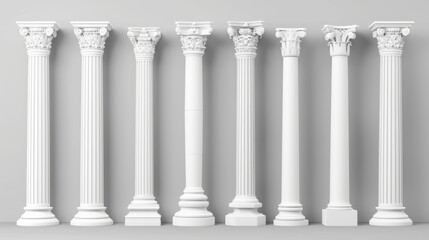 This is an ancient roman column made from white clay. Realistic modern illustration of a greek stone pillar of a temple building. An antique marble colonnade designed for historical constructions. - obrazy, fototapety, plakaty