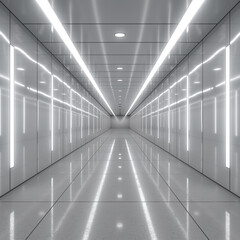 White background 3D room light abstract space technology tunnel stage floor. Empty white future 3D neon background studio futuristic corridor render modern ai technology
