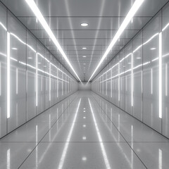 Obraz premium White background 3D room light abstract space technology tunnel stage floor. Empty white future 3D neon background studio futuristic corridor render modern ai technology