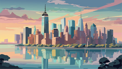 New York city skyline panorama at sunset