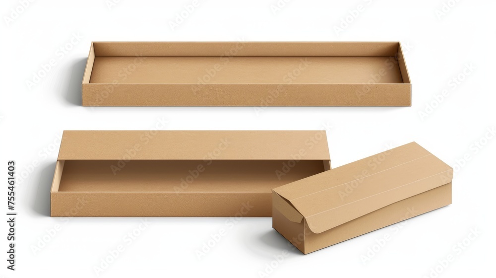 Poster an open slide box mockup. a realistic modern illustration of a brown blank carton package with sleev
