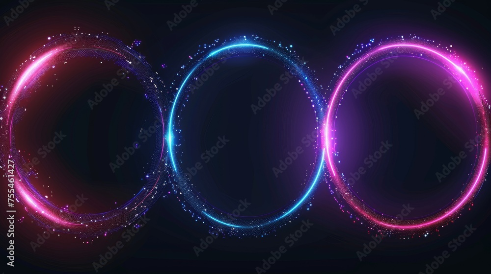 Poster a neon circle frame with glitch effect. stylish retro futuristic ring design border with tv color bu