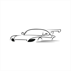 Sports car logo silhouette, black and white sports car logo