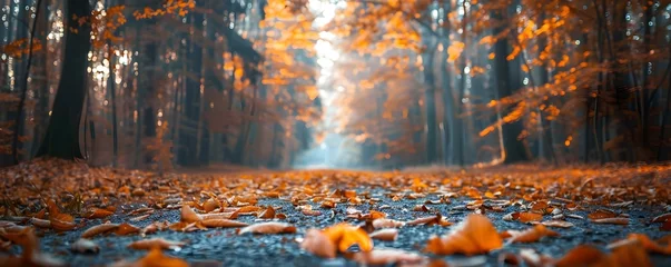  Autumn Leaves Blanketing Forest Road. Concept Autumn Vibes, Nature Walk, Fall Foliage, Scenic Route, Forest Adventure © Anastasiia