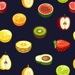 Seamless pattern with half fruits and berries