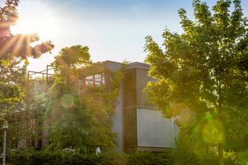 Green buildings in Munich, Bavaria, Germany on sunny day