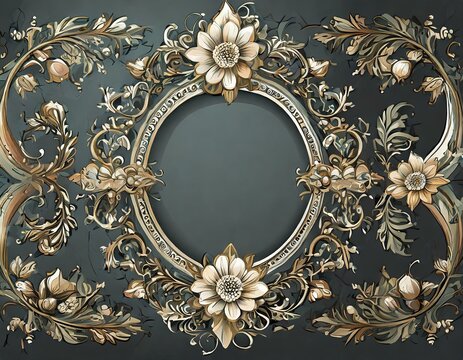 Decorative vintage frames and borders set, Gold photo frame with corner Thailand line floral for picture