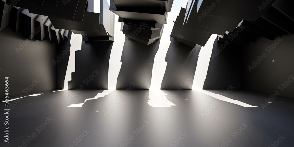 Poster modern architectural design featuring abstract geometric structures and natural light play 3d render