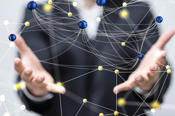 hand touching map point, network connection, international meaning, copy spac