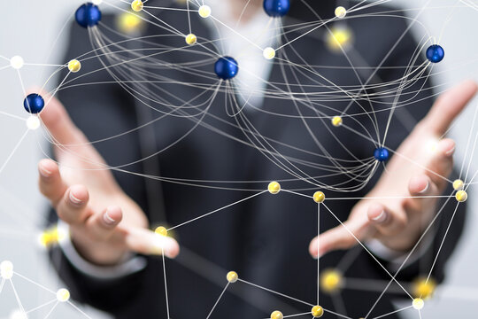 hand touching map point, network connection, international meaning, copy spac