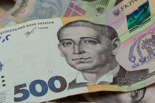 Money of Ukraine. Background of ukrainian hryvnia banknotes. Hryvnia 500, 200. Uah. Money and save concept