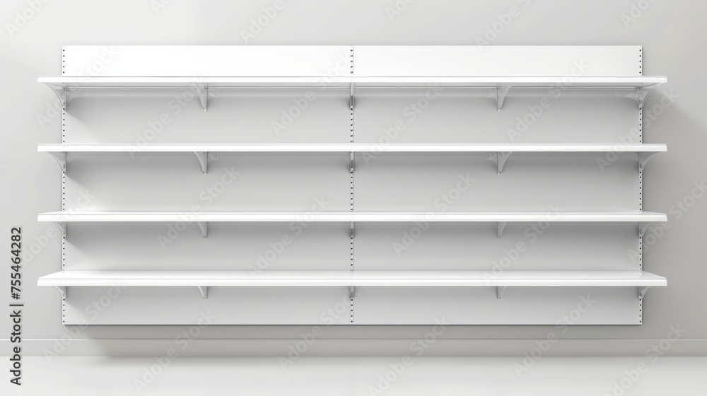 Aufkleber empty white supermarket shelf mockup with racks for product display. illustration set of realistic 3